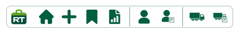 Compact RachelsTools toolbar with home, add transaction, bookmarks, reports, recent customers, customer transactions, suppliers and supplier transactions shortcuts